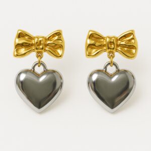 Gold Bow & Silver Heart Earrings