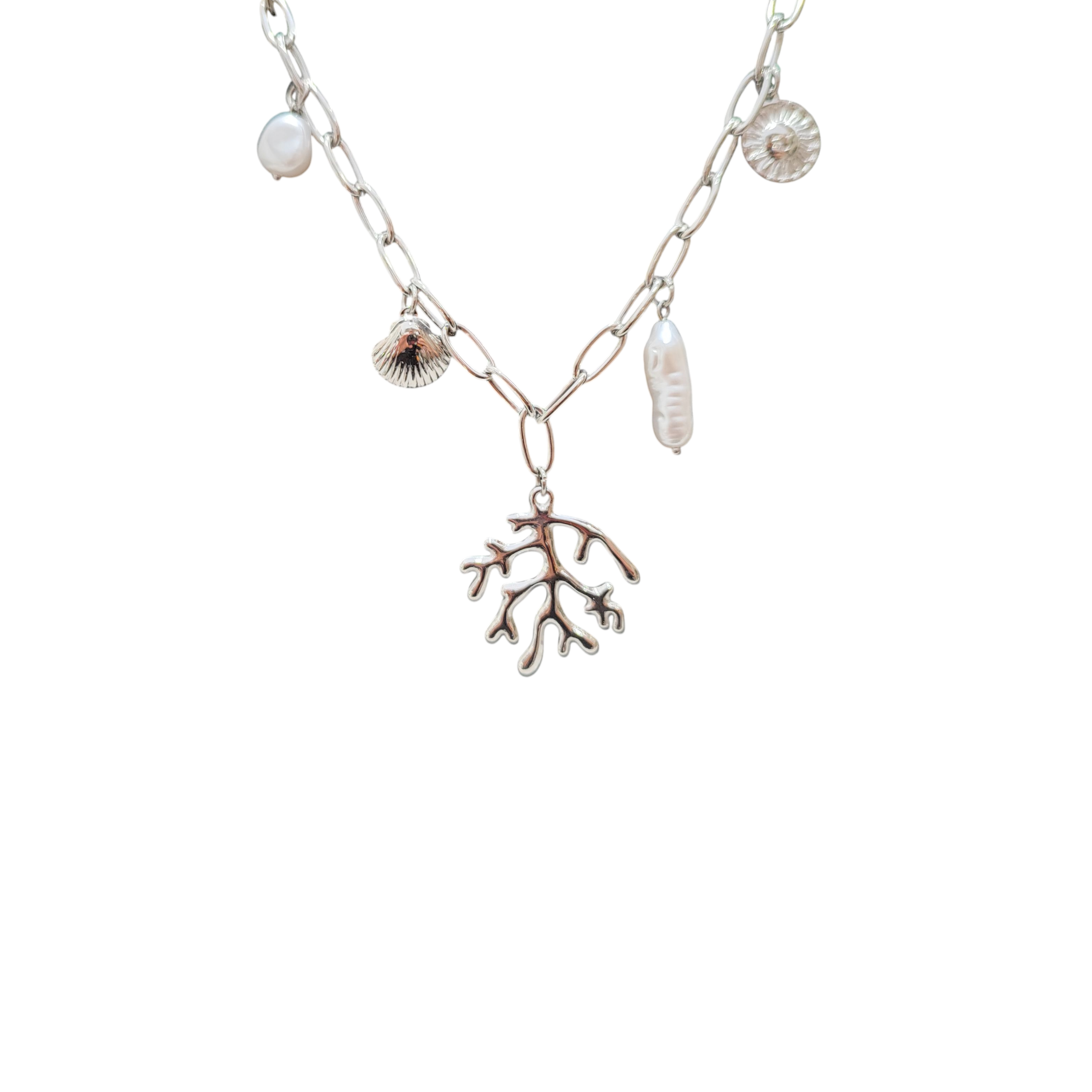 Ασημένιο Κολιέ με Θαλασσινά Στοιχεία και Μαργαριτάρια