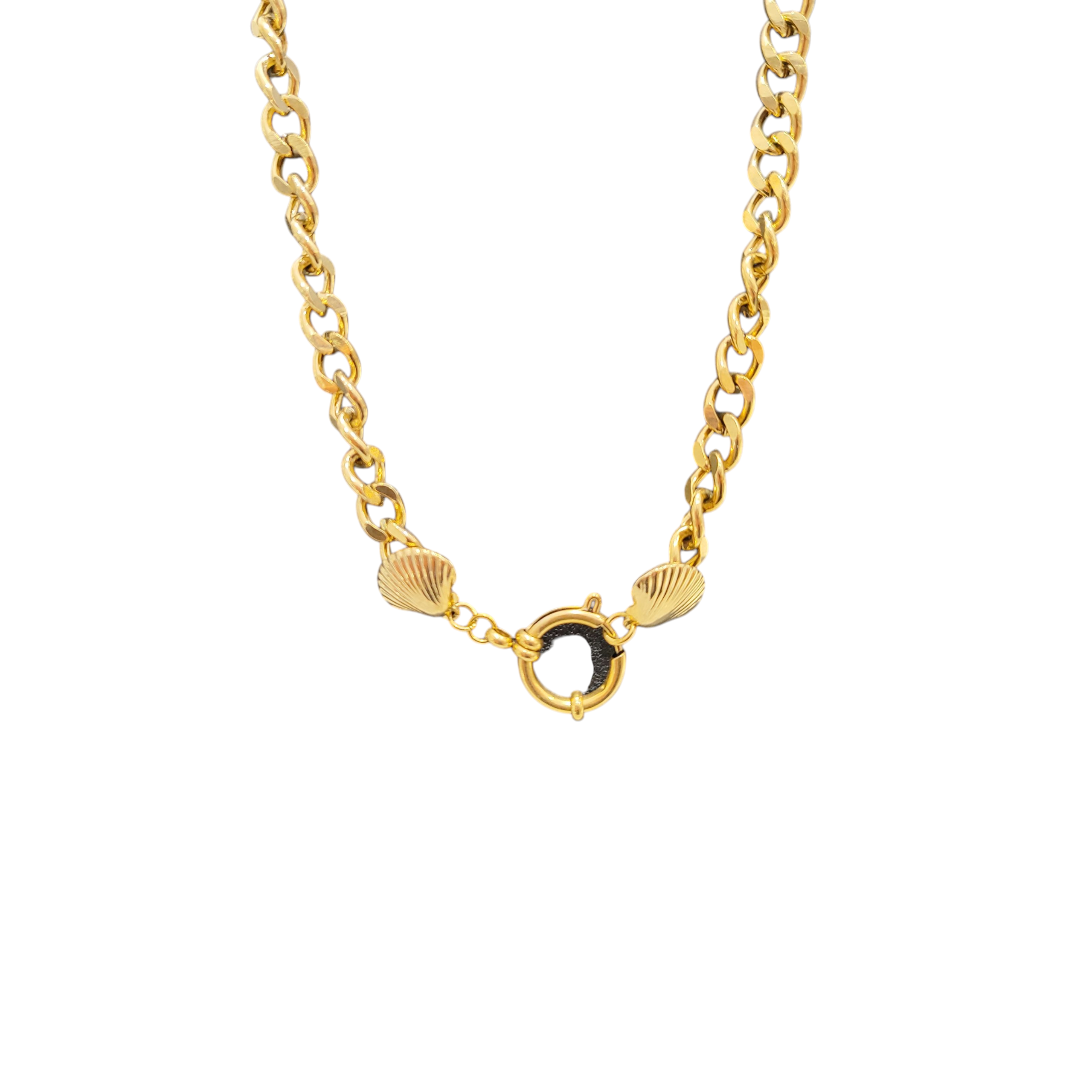 Χρυσό Κολιέ με Κοχύλια και Κούμπωμα Κρίκο