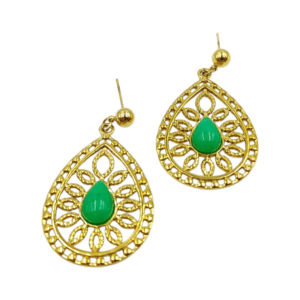 Σκουλαρίκια Δάκρυ με Πράσινη Πέτρα