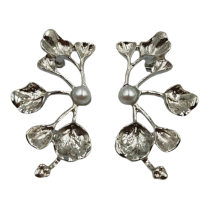 Ασημί Σκουλαρίκια "Ανθισμένο Κλαδί" με Πέρλα