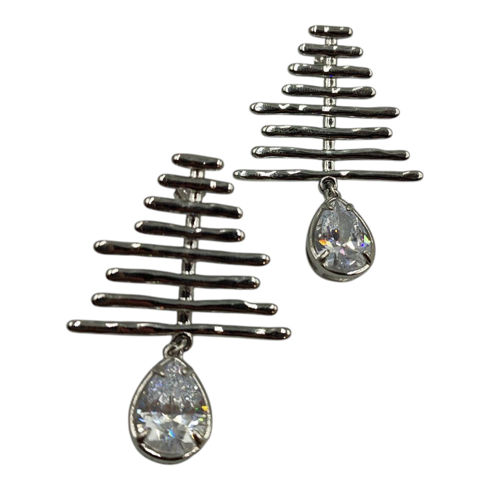 Ασημί Σκουλαρίκια "Abstract Lines" με Κρύσταλλο