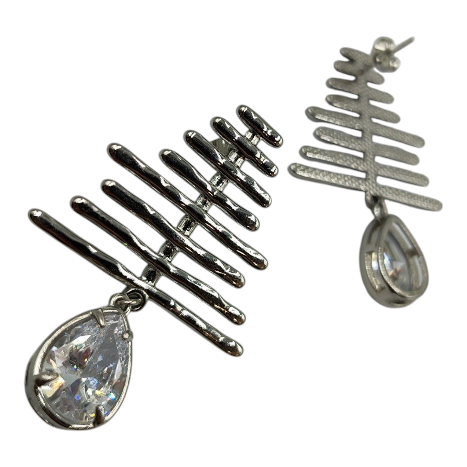 Ασημί Σκουλαρίκια "Abstract Lines" με Κρύσταλλο - Image 2