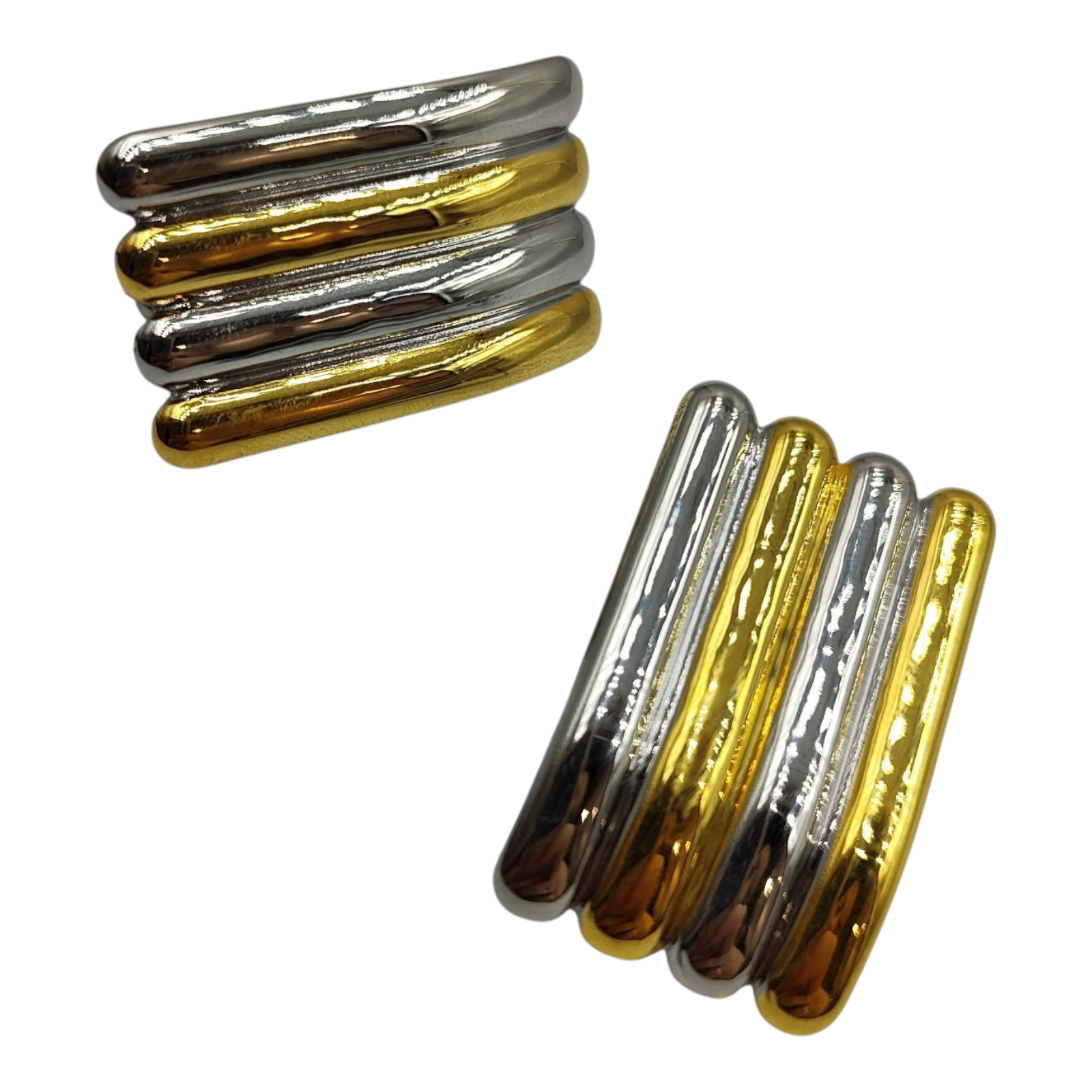 Δίχρωμα Σκουλαρίκια "Parallel Bars" σε Χρυσό και Ασημί - Image 2