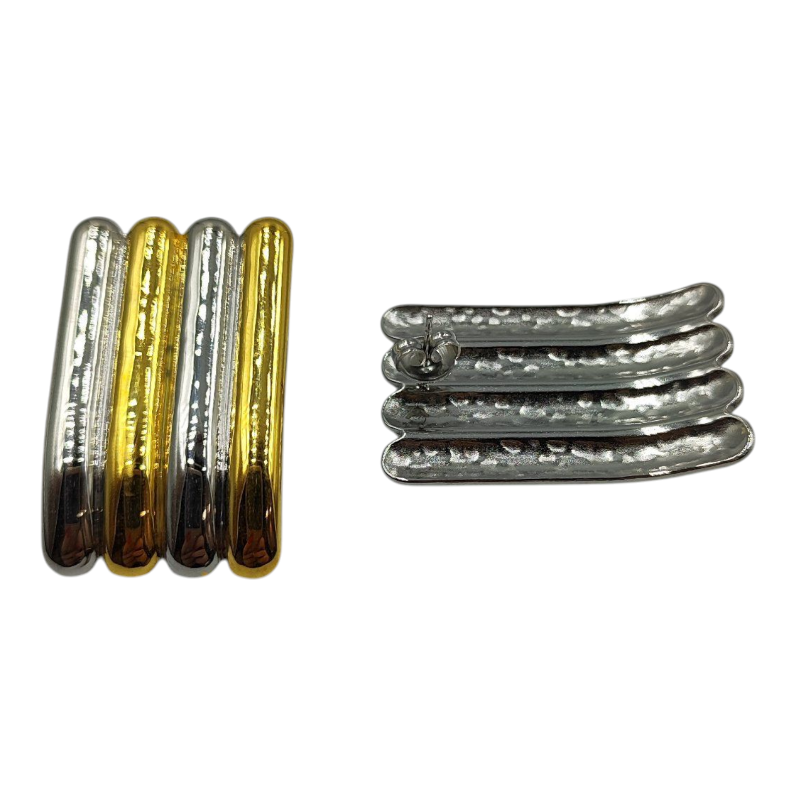 Δίχρωμα Σκουλαρίκια "Parallel Bars" σε Χρυσό και Ασημί - Image 3