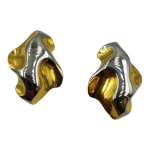 Δίχρωμα Σκουλαρίκια Ασημί & Χρυσό – Αφηρημένος Κυματιστός Σχεδιασμός