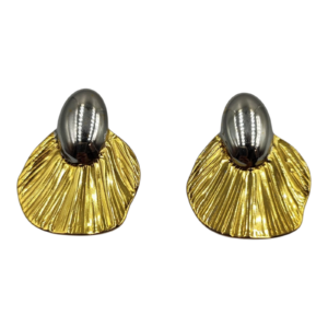 Vintage Δίχρωμα Σκουλαρίκια "Fan" σε Χρυσό και Ανθρακί