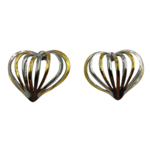 Δίχρωμα Σκουλαρίκια Καρδιά – Χρυσό & Ασημί με Ανοιχτό Σχέδιο