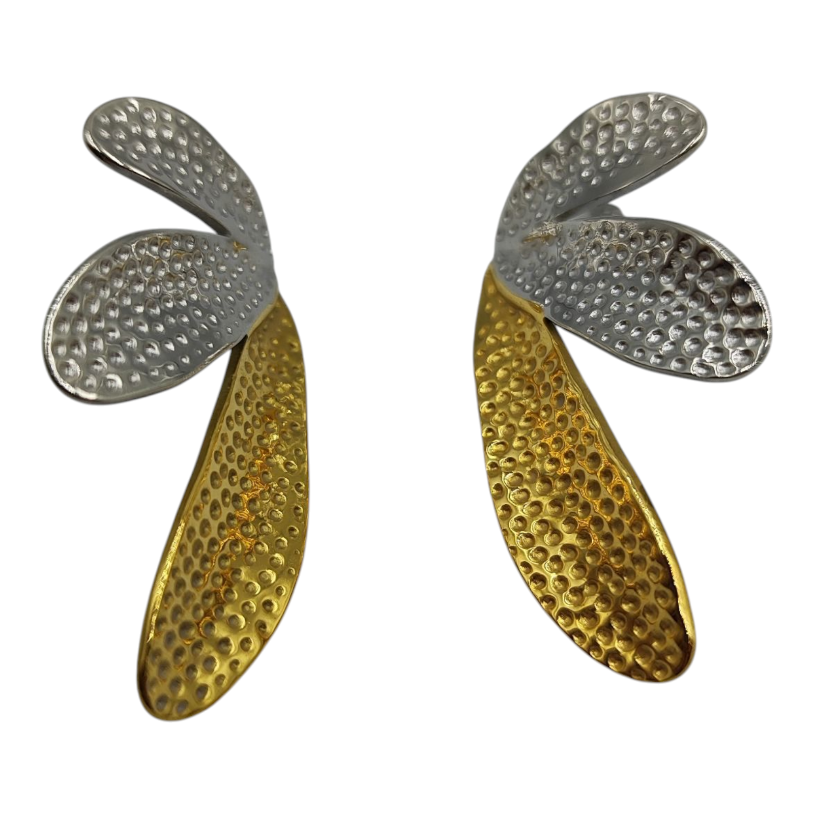 Δίχρωμα Σφυρήλατα Σκουλαρίκια "Πέταλα"