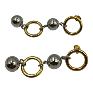 Σκουλαρίκια Κρεμαστά Δίχρωμα – Χρυσές & Ασημί Κρίκοι με Σφαίρες