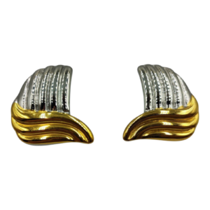 Σκουλαρίκια Δίχρωμα Χρυσό & Ασημί – Ανάγλυφος Κυματιστός Σχεδιασμός