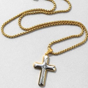 Κολιέ Cross Duo Tone – Ανδρικό Ατσάλινο Κολιέ με Σταυρό