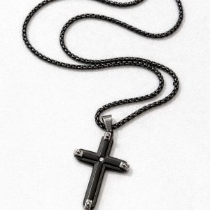 Κολιέ Black Steel Cross – Ανδρικό Μαύρο Ατσάλινο Κολιέ με Σταυρό