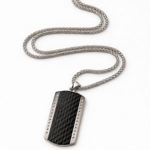 Κολιέ Carbon Steel Tag – Ανδρικό Ατσάλινο Κολιέ με Μαύρη Πλάκα