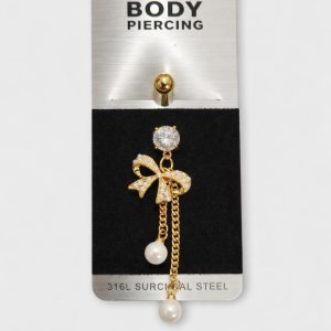 Piercing Αφαλού Gold Bow Pearls