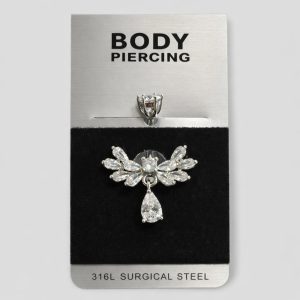 Piercing Αφαλού Silver Crystal Wings Drop