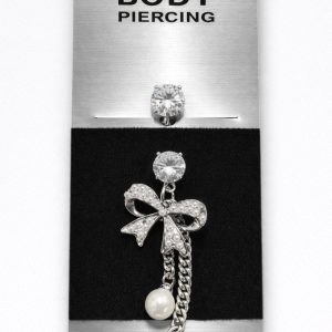 Piercing Αφαλού Silver Bow Pearl Chains