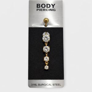 Piercing Αφαλού Gold Vertical Crystal Drops