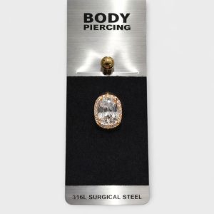 Piercing Αφαλού Gold Oval Crystal Halo
