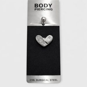 Piercing Αφαλού Silver Asymmetric Heart Crystal